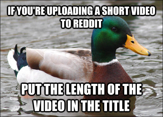 IF YOU'RE UPLOADING A SHORT VIDEO TO REDDIT PUT THE LENGTH OF THE VIDEO IN THE TITLE  Actual Advice Mallard