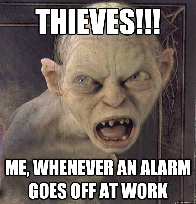 THIEVES!!! Me, whenever an alarm goes off at work  
