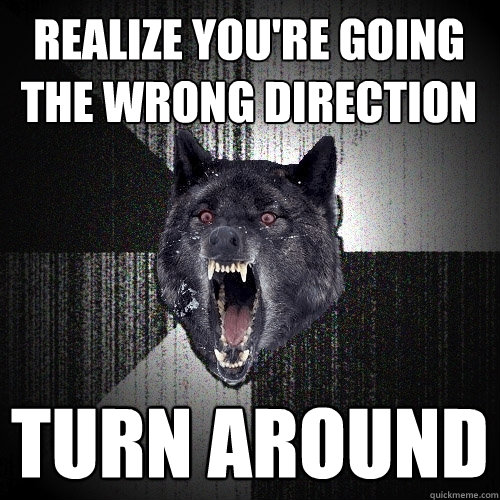 realize you're going the wrong direction turn around  Insanity Wolf