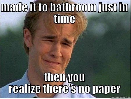 MADE IT TO BATHROOM JUST IN TIME THEN YOU REALIZE THERE'S NO PAPER 1990s Problems