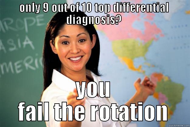 ONLY 9 OUT OF 10 TOP DIFFERENTIAL DIAGNOSIS? YOU FAIL THE ROTATION Unhelpful High School Teacher