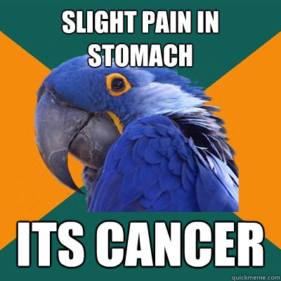 Slight pain in stomach ITS CANCER   Paranoid Parrot