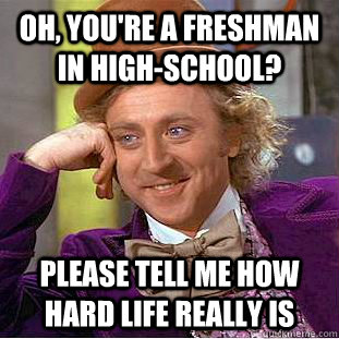 Oh, you're a freshman in high-school? please tell me how hard life really is - Oh, you're a freshman in high-school? please tell me how hard life really is  Condescending Wonka