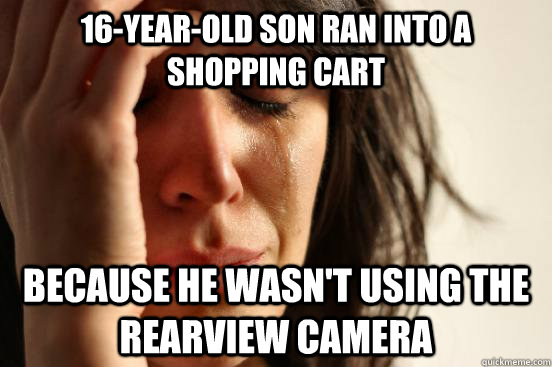 16-year-old son ran into a shopping cart Because he wasn't using the rearview camera  First World Problems