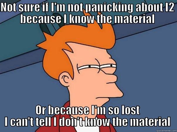 NOT SURE IF I'M NOT PANICKING ABOUT I2 BECAUSE I KNOW THE MATERIAL OR BECAUSE I'M SO LOST I CAN'T TELL I DON'T KNOW THE MATERIAL Futurama Fry