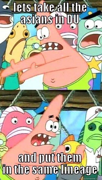 LETS TAKE ALL THE ASIANS IN DU AND PUT THEM IN THE SAME LINEAGE Push it somewhere else Patrick