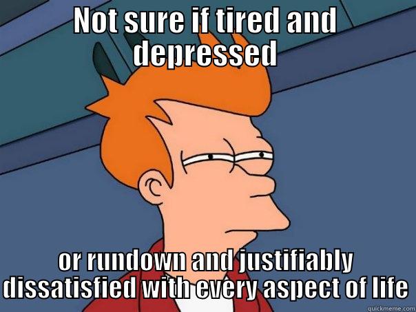 NOT SURE IF TIRED AND DEPRESSED OR RUNDOWN AND JUSTIFIABLY DISSATISFIED WITH EVERY ASPECT OF LIFE Futurama Fry