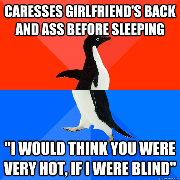 Caresses girlfriend's back and ass before sleeping 