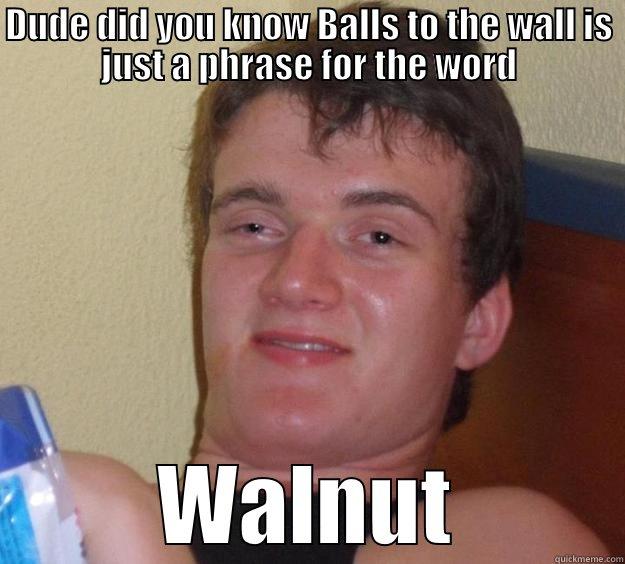DUDE DID YOU KNOW BALLS TO THE WALL IS JUST A PHRASE FOR THE WORD WALNUT 10 Guy