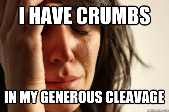 i have crumbs in my generous cleavage  First World Problems