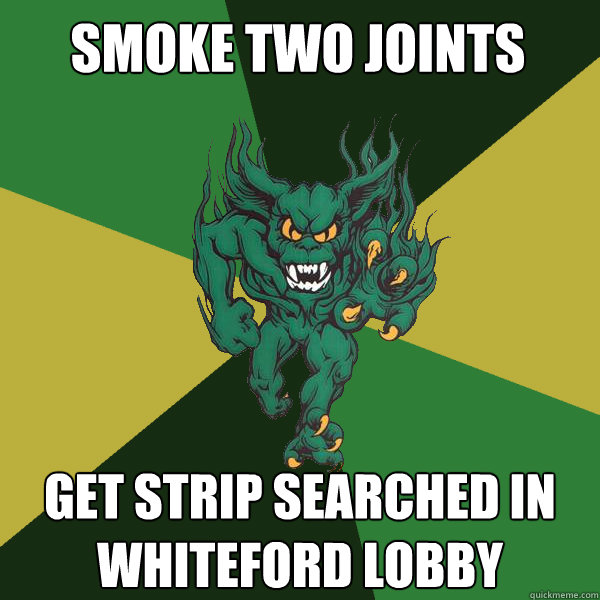 smoke two joints get strip searched in whiteford lobby  Green Terror