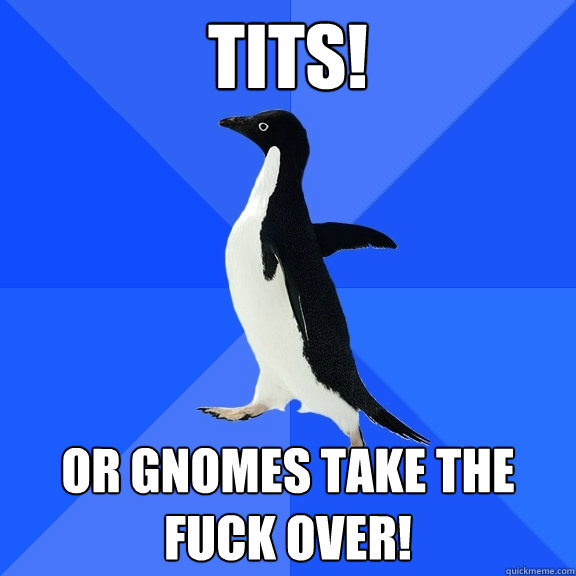 TITS! Or gnomes take the fuck over!  Socially Awkward Penguin