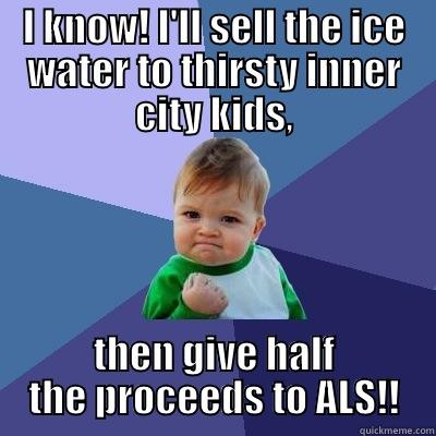 I KNOW! I'LL SELL THE ICE WATER TO THIRSTY INNER CITY KIDS, THEN GIVE HALF THE PROCEEDS TO ALS!! Success Kid