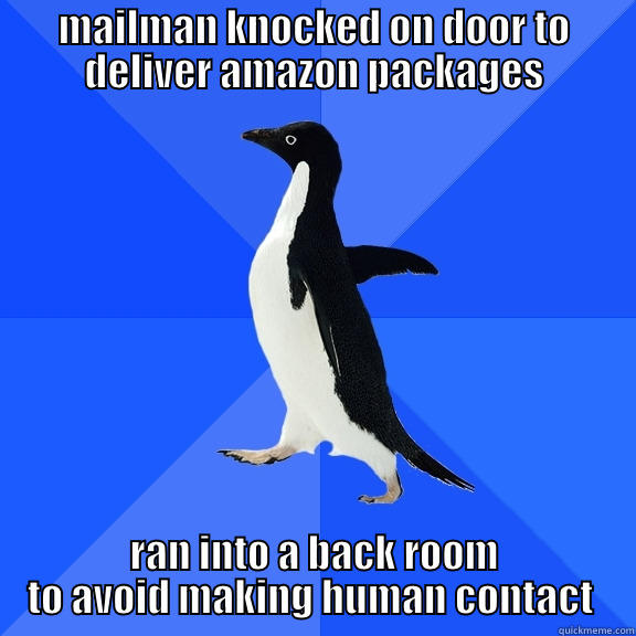 MAILMAN KNOCKED ON DOOR TO DELIVER AMAZON PACKAGES RAN INTO A BACK ROOM TO AVOID MAKING HUMAN CONTACT  Socially Awkward Penguin