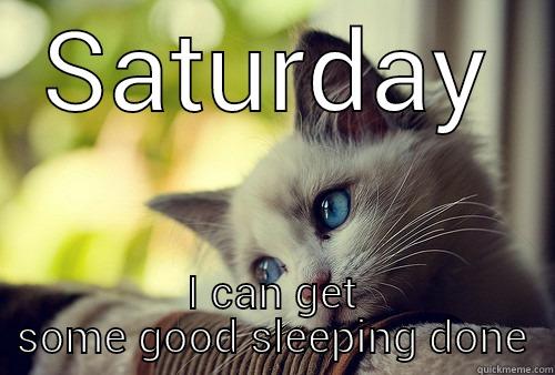 SATURDAY I CAN GET SOME GOOD SLEEPING DONE First World Problems Cat