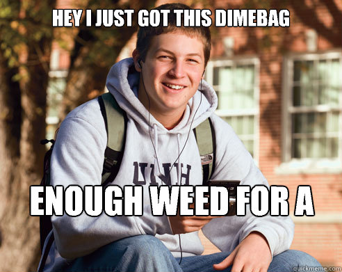 Hey I just got this dimebag Enough weed for a month  College Freshman