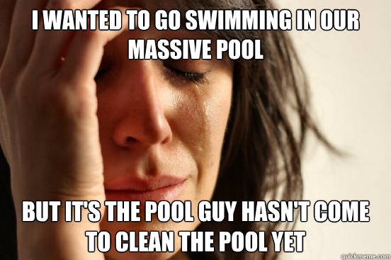 I wanted to go swimming in our massive pool But it's the pool guy hasn't come to clean the pool yet  First World Problems