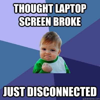 thought laptop screen broke just disconnected - thought laptop screen broke just disconnected  Success Kid