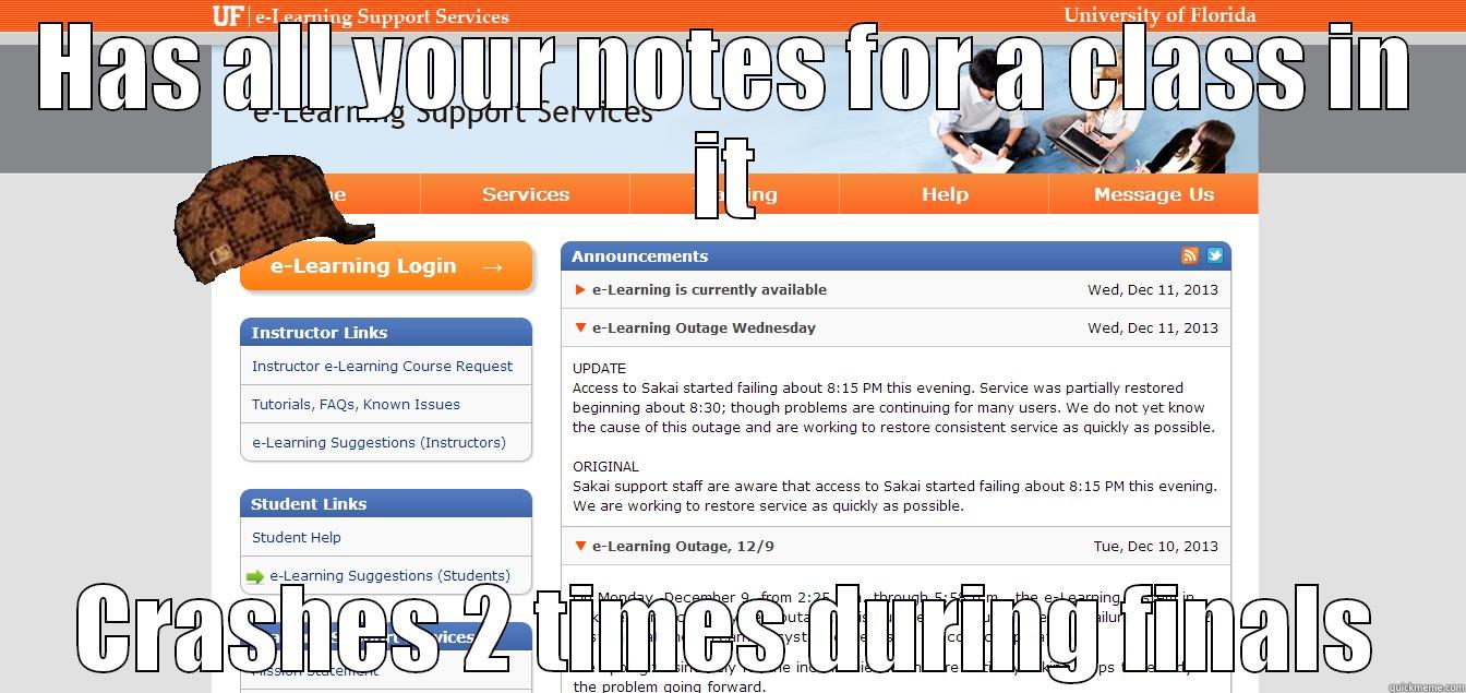 HAS ALL YOUR NOTES FOR A CLASS IN IT CRASHES 2 TIMES DURING FINALS Misc