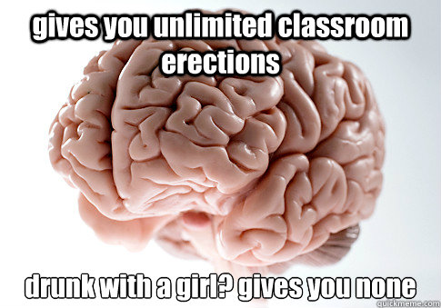 gives you unlimited classroom erections drunk with a girl? gives you none  - gives you unlimited classroom erections drunk with a girl? gives you none   Scumbag Brain