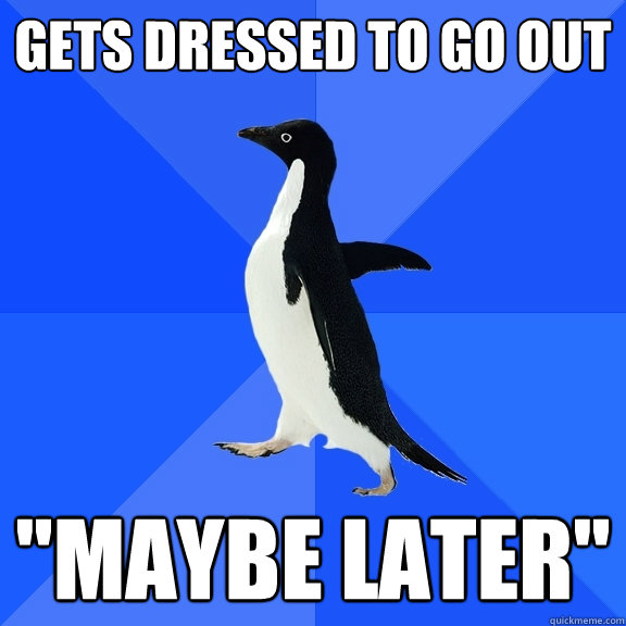 gets dressed to go out 