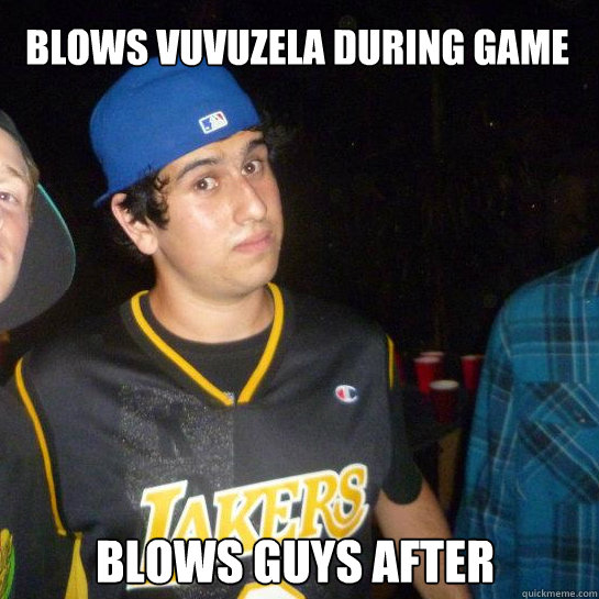 Blows vuvuzela during game blows guys after  