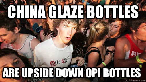 China Glaze bottles are upside down OPI bottles  Sudden Clarity Clarence