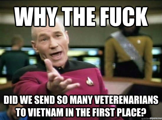 WHY the fuck did we send so many veterenarians to vietnam in the first place?  Annoyed Picard HD