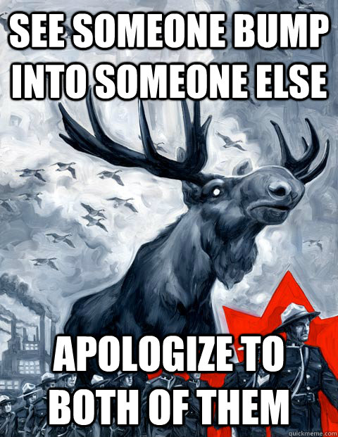 See someone bump into someone else Apologize to both of them  Canada Day