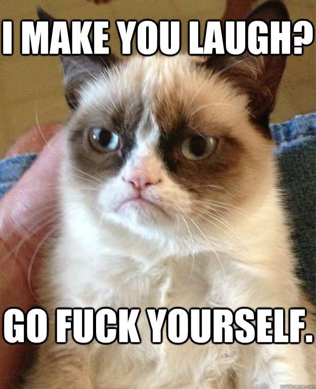 I make you laugh? Go fuck yourself.  Grumpy Cat