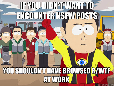 If you didn't want to encounter NSFW posts you shouldn't have browsed r/WTF at work  Captain Hindsight