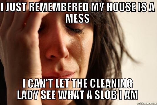 I JUST REMEMBERED MY HOUSE IS A MESS I CAN'T LET THE CLEANING LADY SEE WHAT A SLOB I AM First World Problems