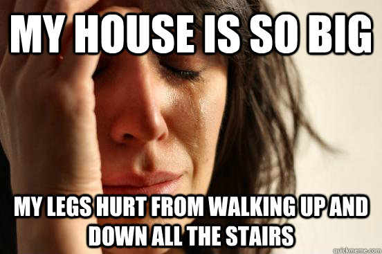 My house is so big my legs hurt from walking up and down all the stairs  First World Problems