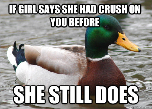 If girl says she had crush on you before she still does  Actual Advice Mallard