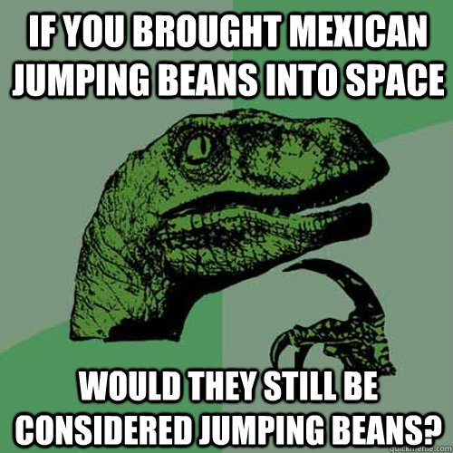 If you brought Mexican jumping beans into space would they still be considered jumping beans?  Philosoraptor