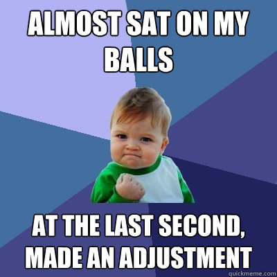 almost sat on my balls at the last second, made an adjustment  Success Kid