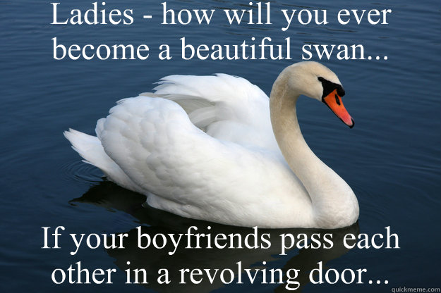 Ladies - how will you ever become a beautiful swan...  If your boyfriends pass each other in a revolving door...  