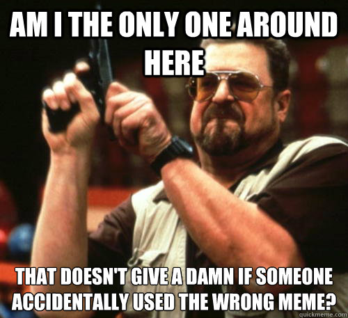 Am i the only one around here That doesn't give a damn if someone accidentally used the wrong meme? - Am i the only one around here That doesn't give a damn if someone accidentally used the wrong meme?  Am I The Only One Around Here