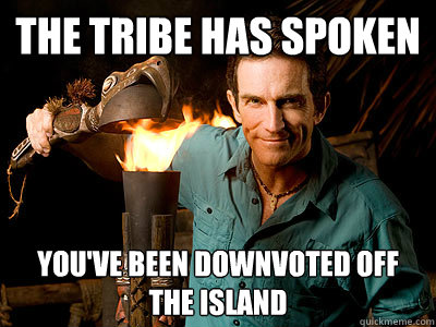 the tribe has spoken you've been downvoted off the island - the tribe has spoken you've been downvoted off the island  Misc