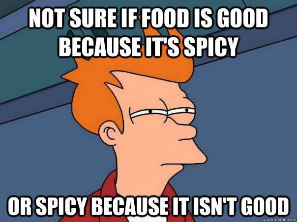 Not sure if food is good because it's spicy Or spicy because it isn't good  Futurama Fry