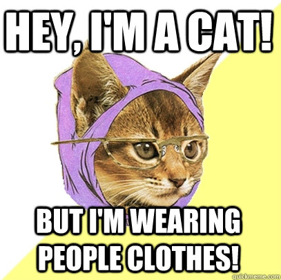 Hey, I'm a cat! But i'm wearing people clothes!  Hipster Kitty