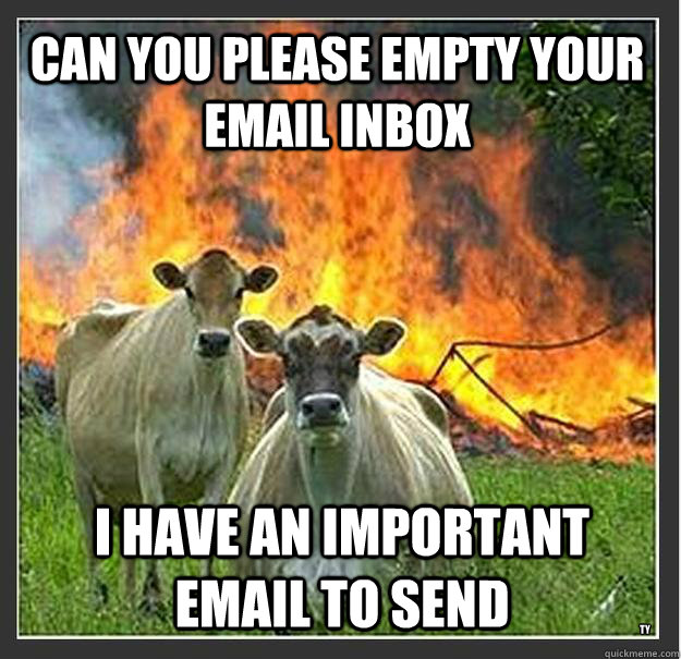 Can you please empty your email inbox I have an important email to send ty  Evil cows