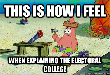This is how I feel when explaining the Electoral College  I have no idea what Im doing - Patrick Star