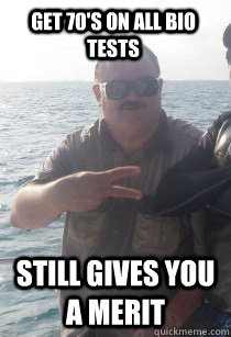 get 70's on all bio tests still gives you a merit  