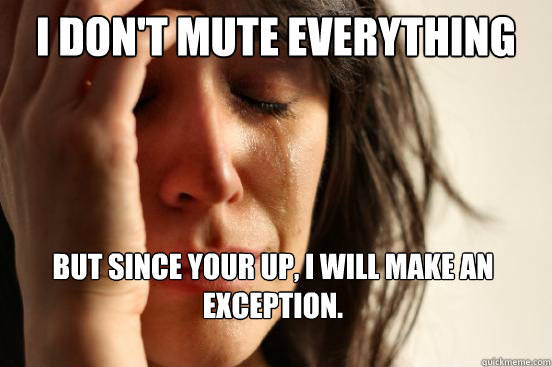 I don't mute everything but since your up, I will make an exception.  First World Problems