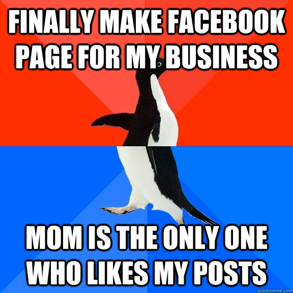 Finally make facebook page for my business mom is the only one who likes my posts  Socially Awesome Awkward Penguin