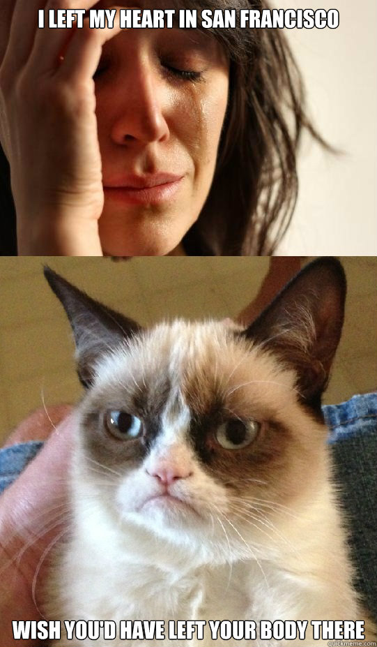 I left my heart in San Francisco wish you'd have left your body there - I left my heart in San Francisco wish you'd have left your body there  fist world woman meets grumpy cat