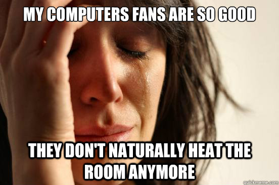 My Computers fans are so good They don't naturally heat the room anymore  First World Problems