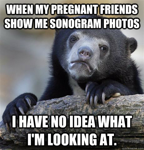 When my pregnant friends show me sonogram photos I have no idea what I'm looking at.   Confession Bear