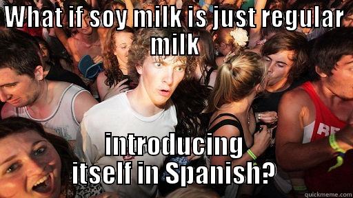 WHAT IF SOY MILK IS JUST REGULAR MILK INTRODUCING ITSELF IN SPANISH? Sudden Clarity Clarence